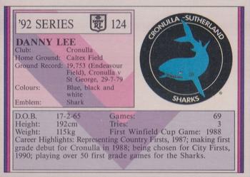 1992 Regina NSW Rugby League #124 Danny Lee Back